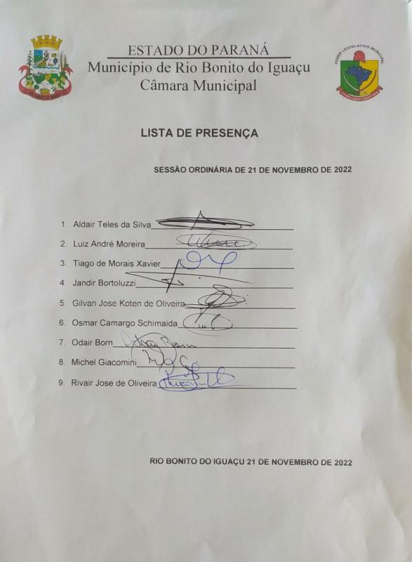 Lista de Presença do dia 21 de novembro de 2022